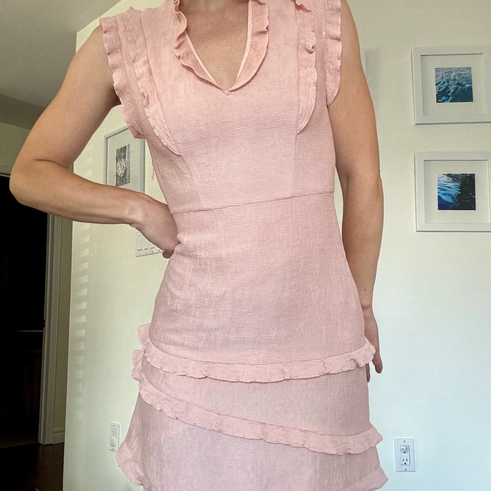 Sandro Blush Pink Ruffle Mini Dress
